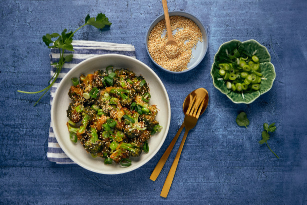 Roasted miso broccoli with spring onions L