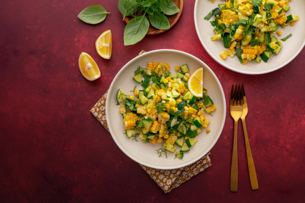 Warm Courgette and corn salad L