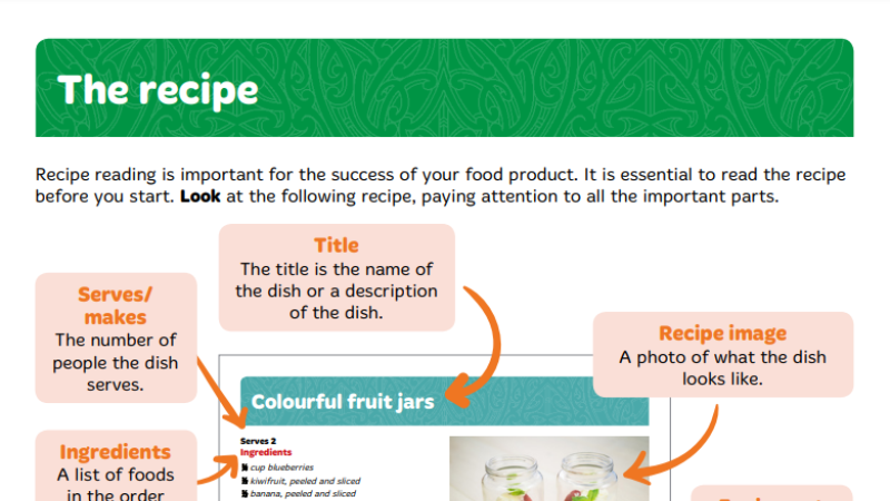 Reading a recipe student copy Y7 L5