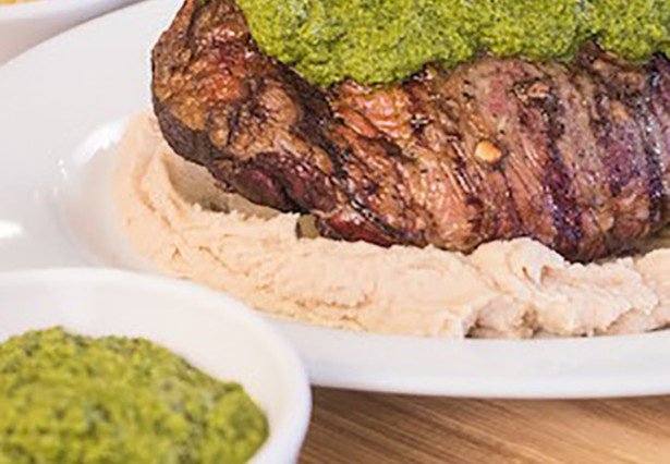 Bean puree and green sauce