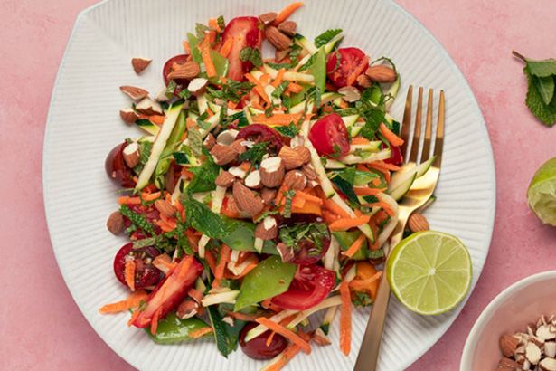 Tomato courgette noodles and herb salad