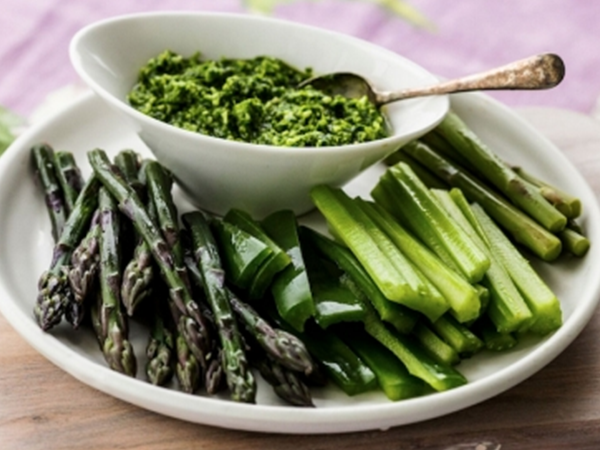 Coriander dip with vegetable sticks 600x450