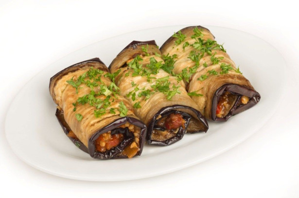 walnut stuffed eggplant rolls